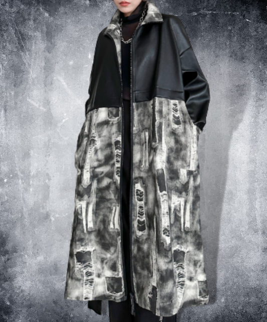 hong kong style distressed print coat EN1269