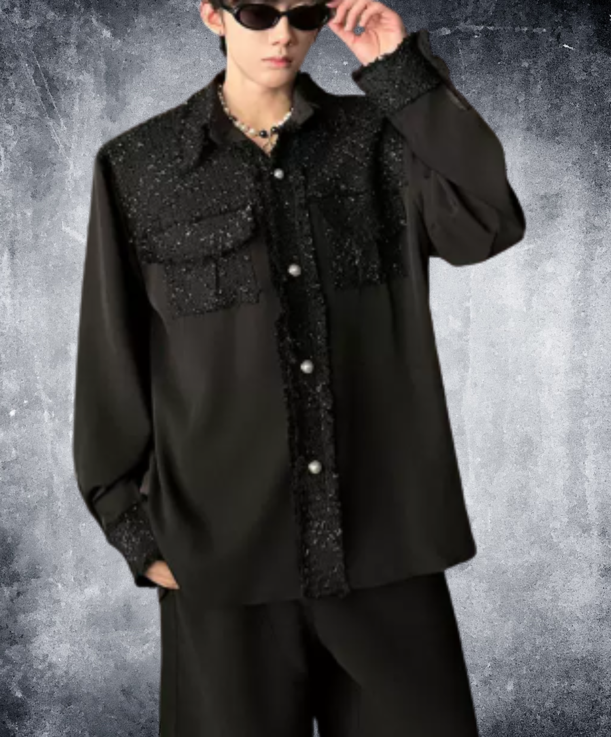 decorative panel with pearl-effect buttons shirt EN3183