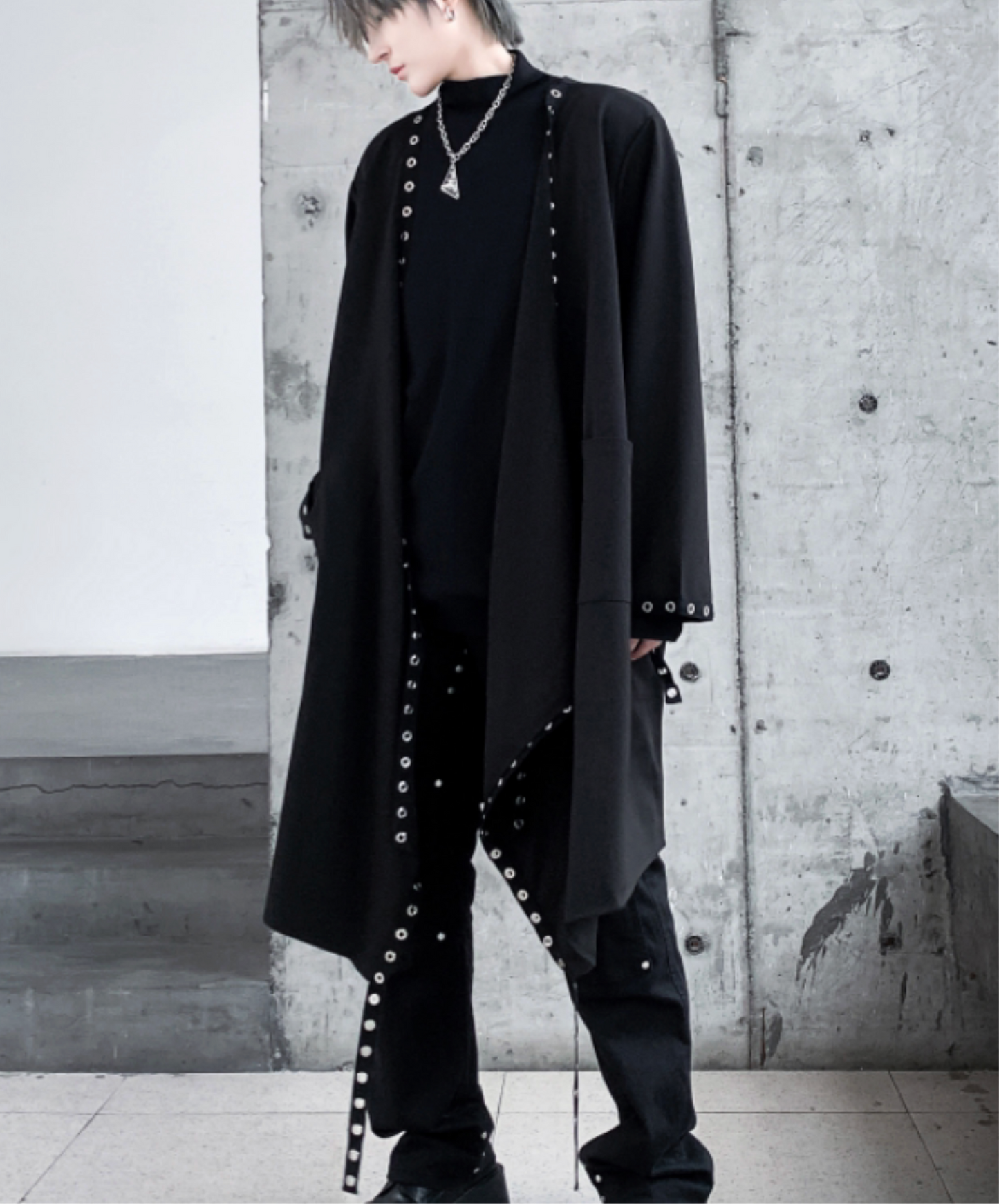 metal hole line decoration long shirt EN2786