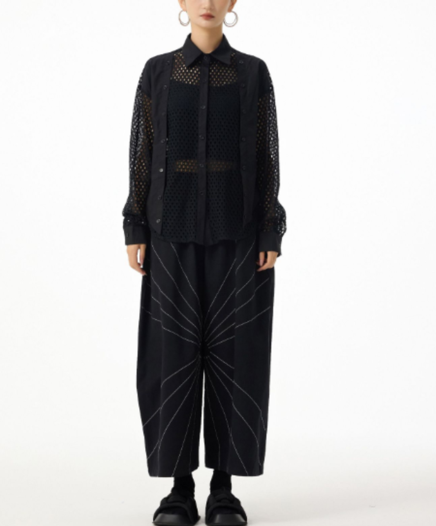 mesh patchwork sheer shirt EN2988