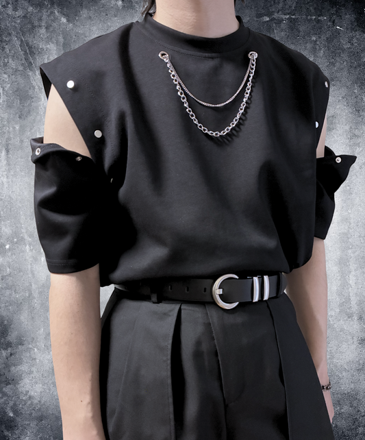 detachable sleeve chain decoration t-shirt EN2856