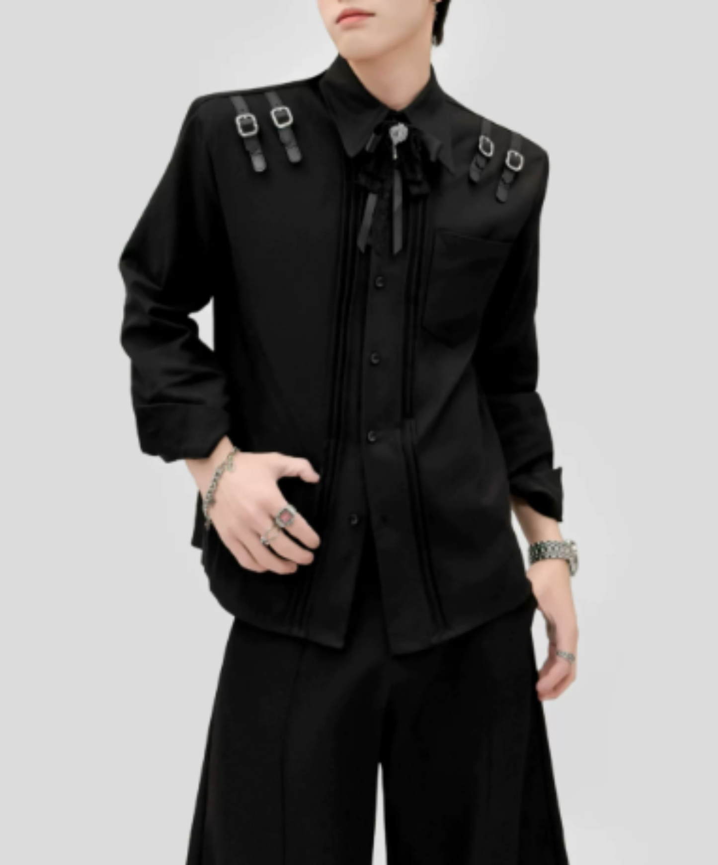 leather belt with bow tie shirt EN3084