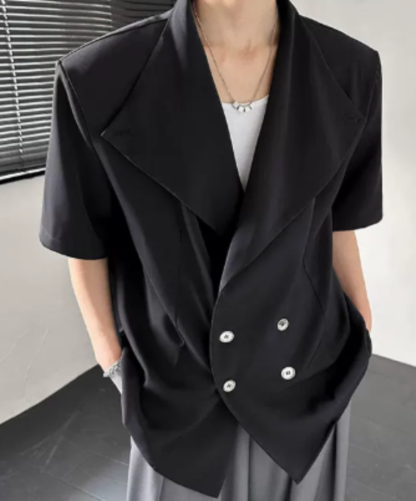 luxury double-breasted silver button shirt EN2920