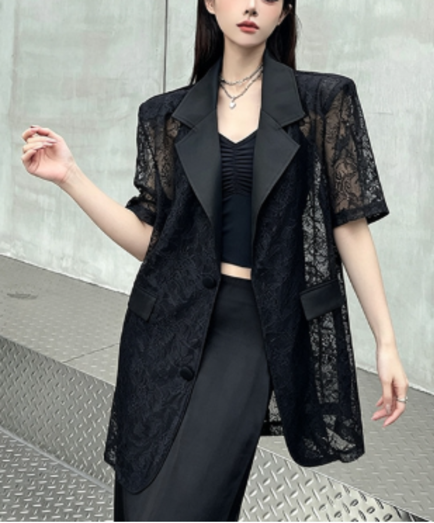 lace jacquard openwork patchwork jacket EN2934