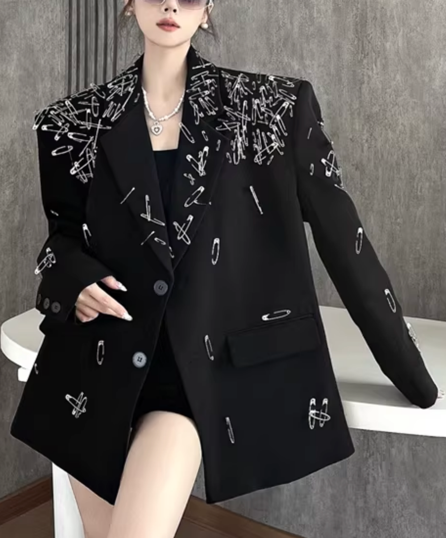 3d safety pin decoration jacket EN2828