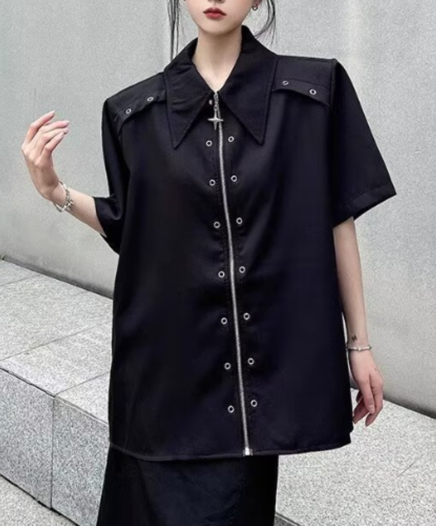 metal hole zipper shirt EN2883