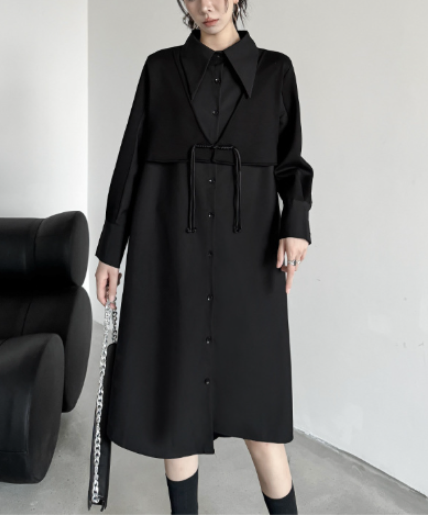 layered-look fringe vest style long shirt EN3135
