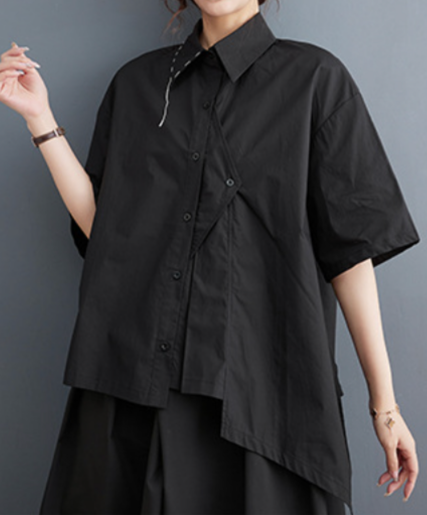 asymmetric stitch design short sleeves shirt EN2290