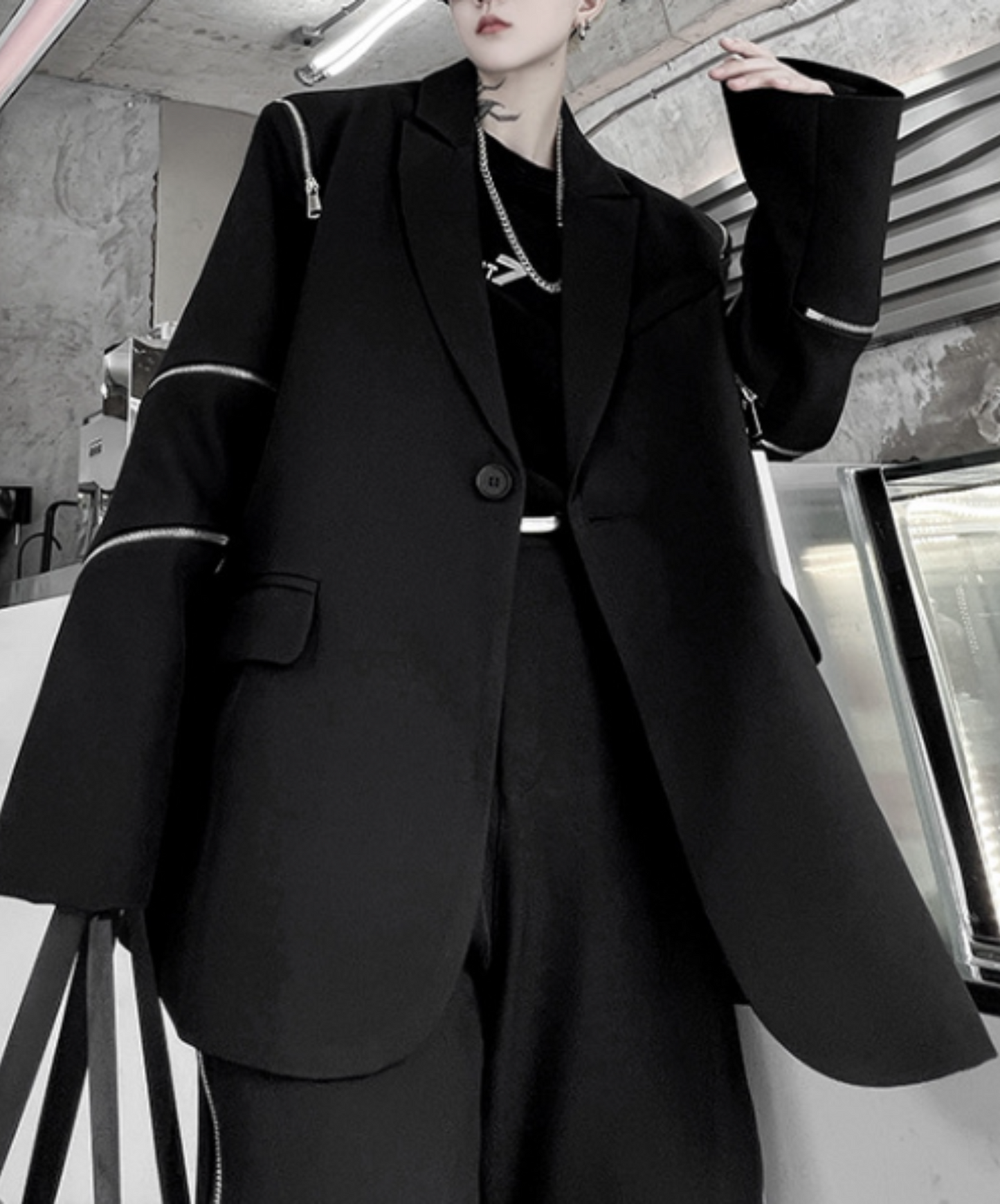 【style65】dark mode outfit set EN1884（jacket + shirt + pants set）