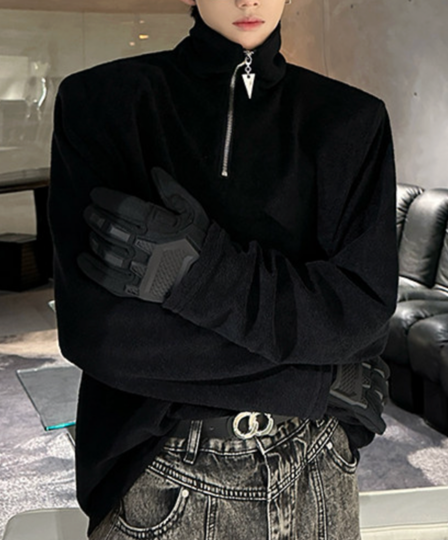 dark half-zip neck sweatshirts EN2637