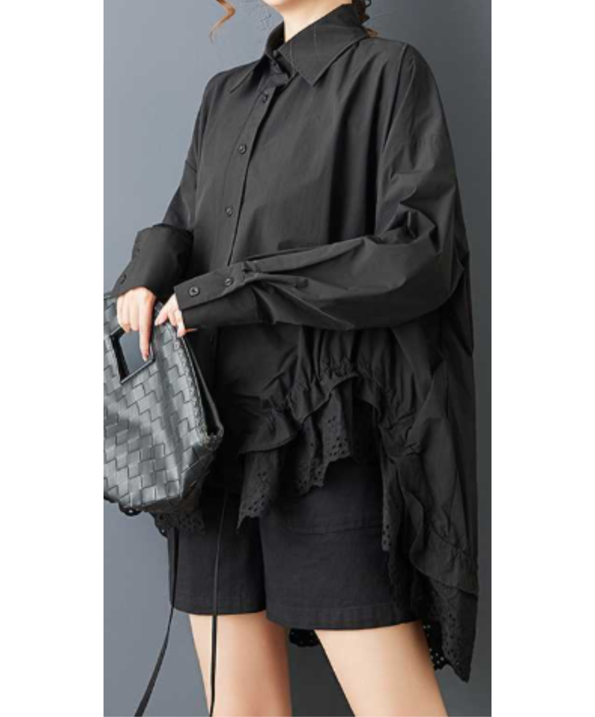 asymmetrical scalloped lace shirt EN3233