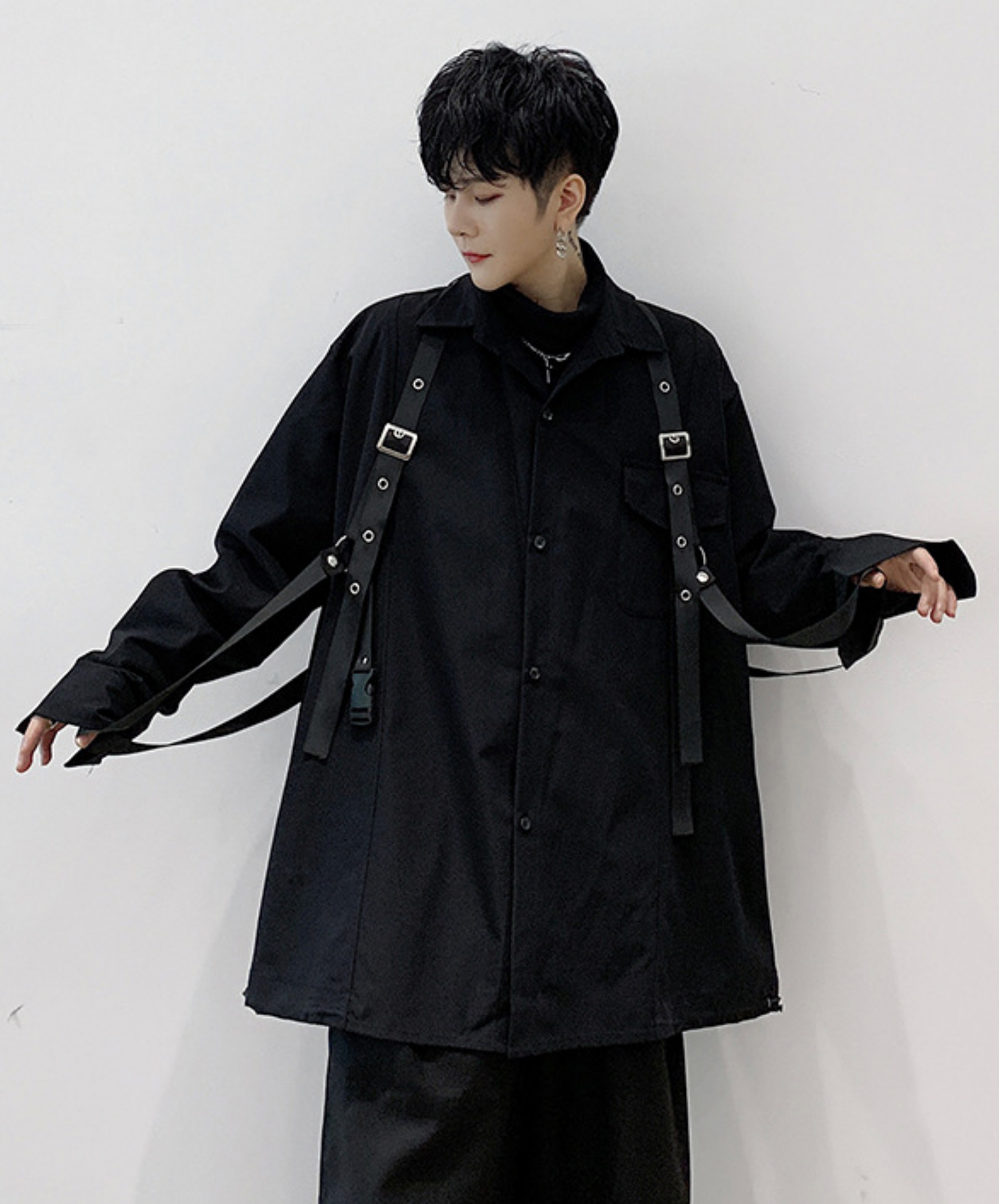 dark buckle belt decoration shirt EN2842