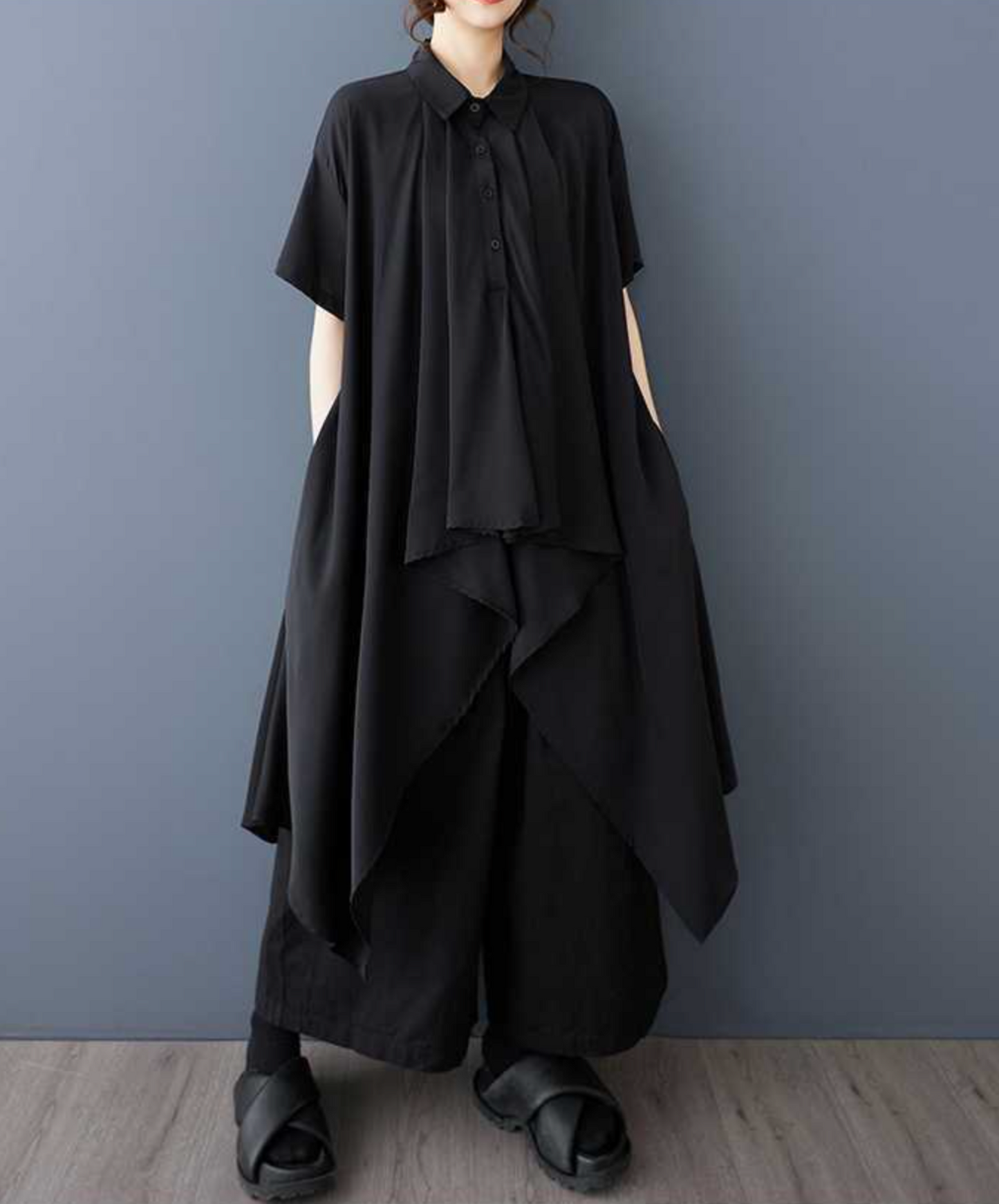 tucked chiffon drape long shirt EN2274