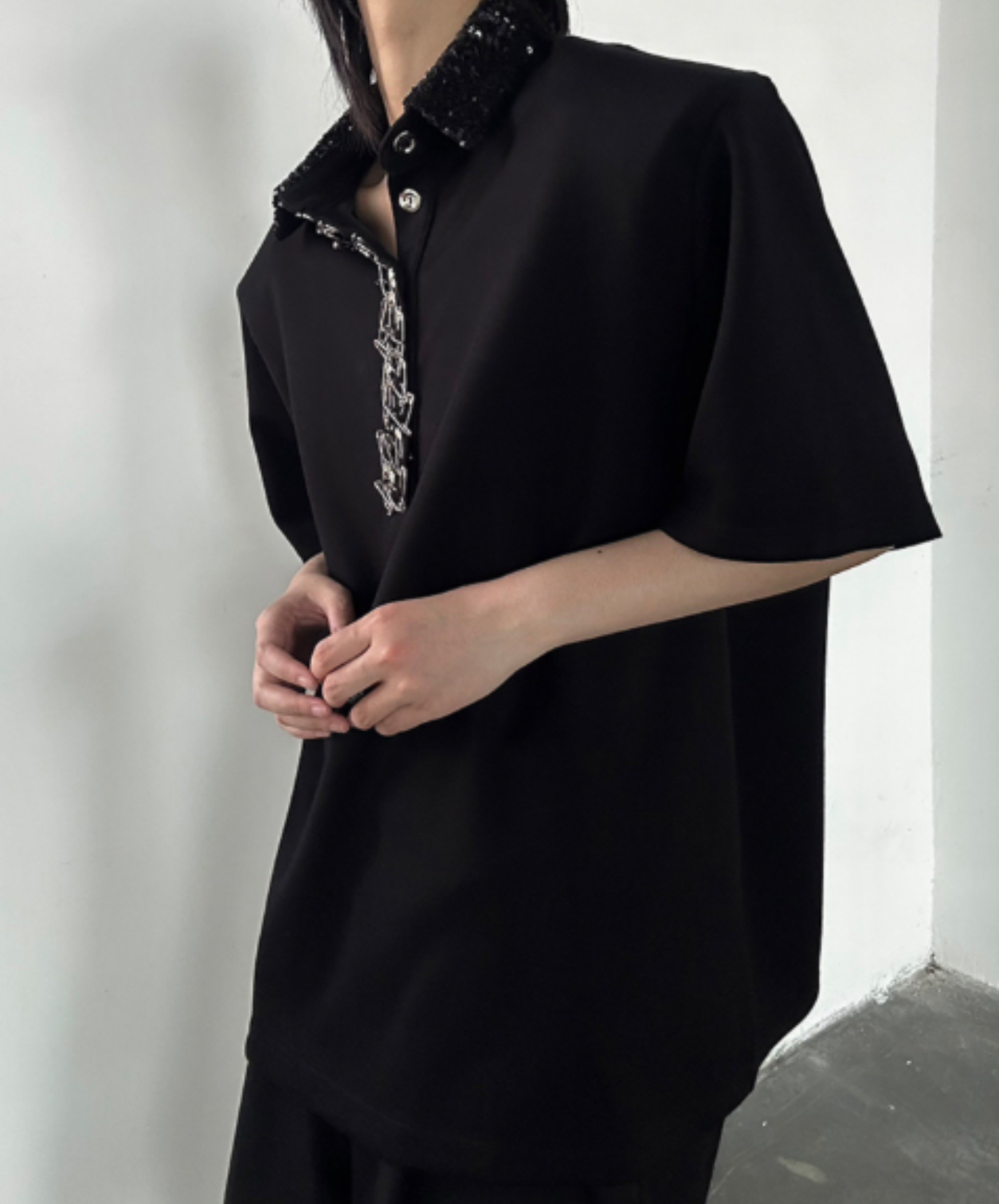 metallic sequin collar shirt EN3071