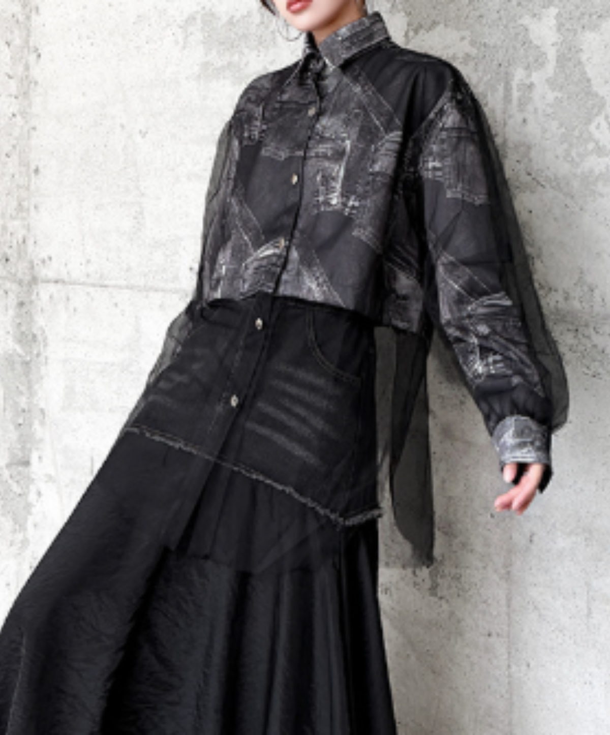 long-hem sheer panel shirt EN3222