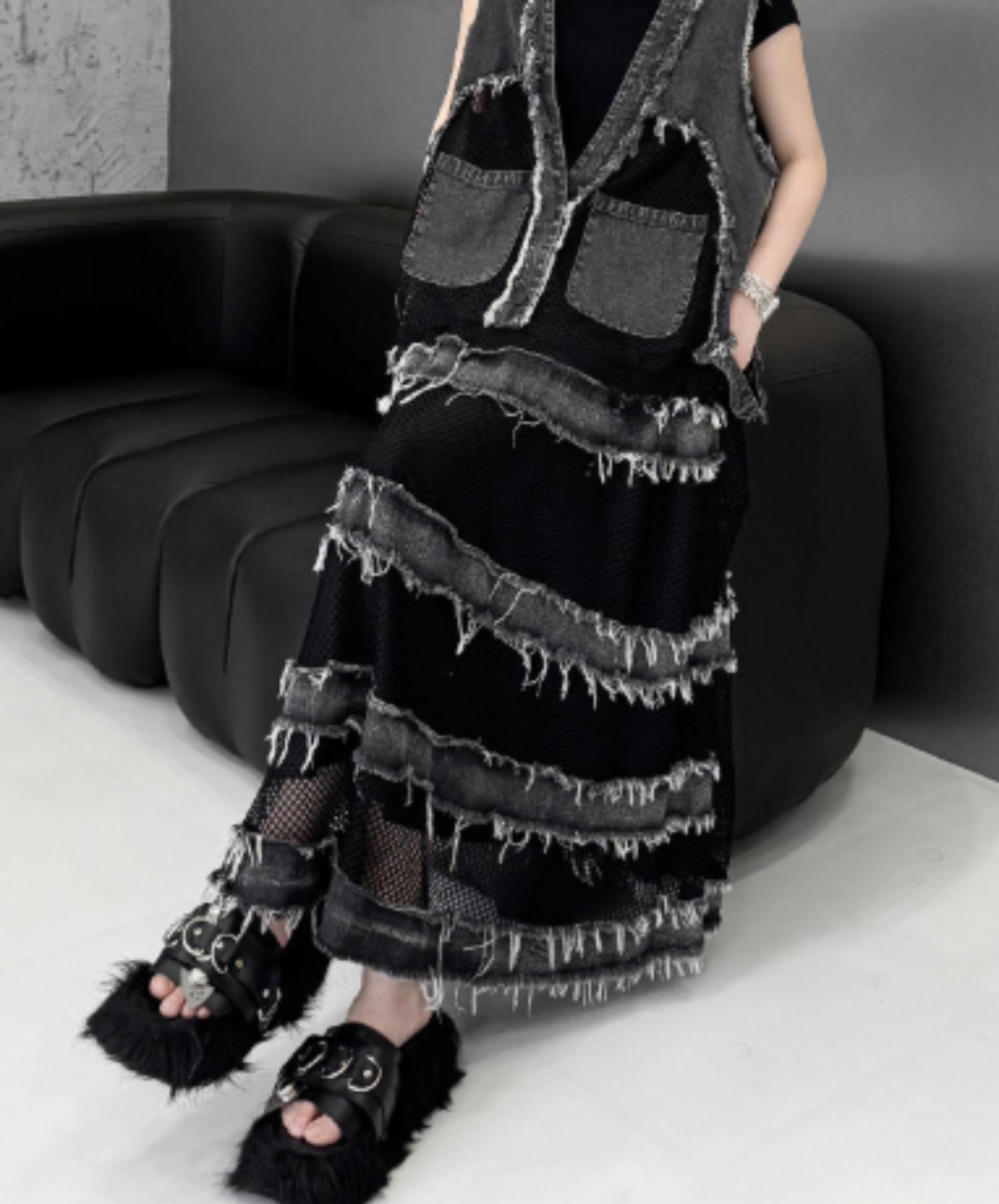 mesh patchwork with elastic waist skirt EN2999