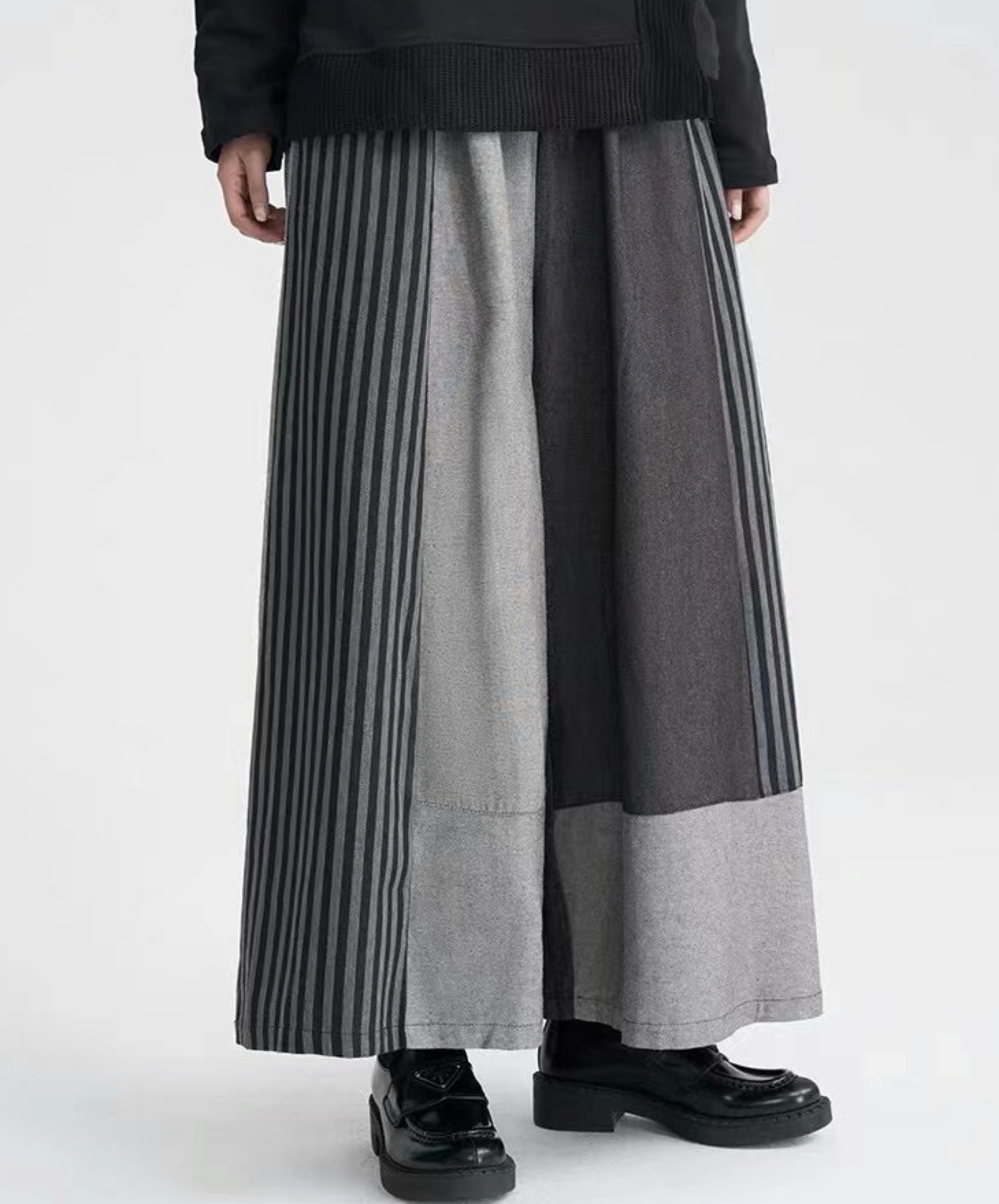 dark patchwork casual denim wide pants EN2768