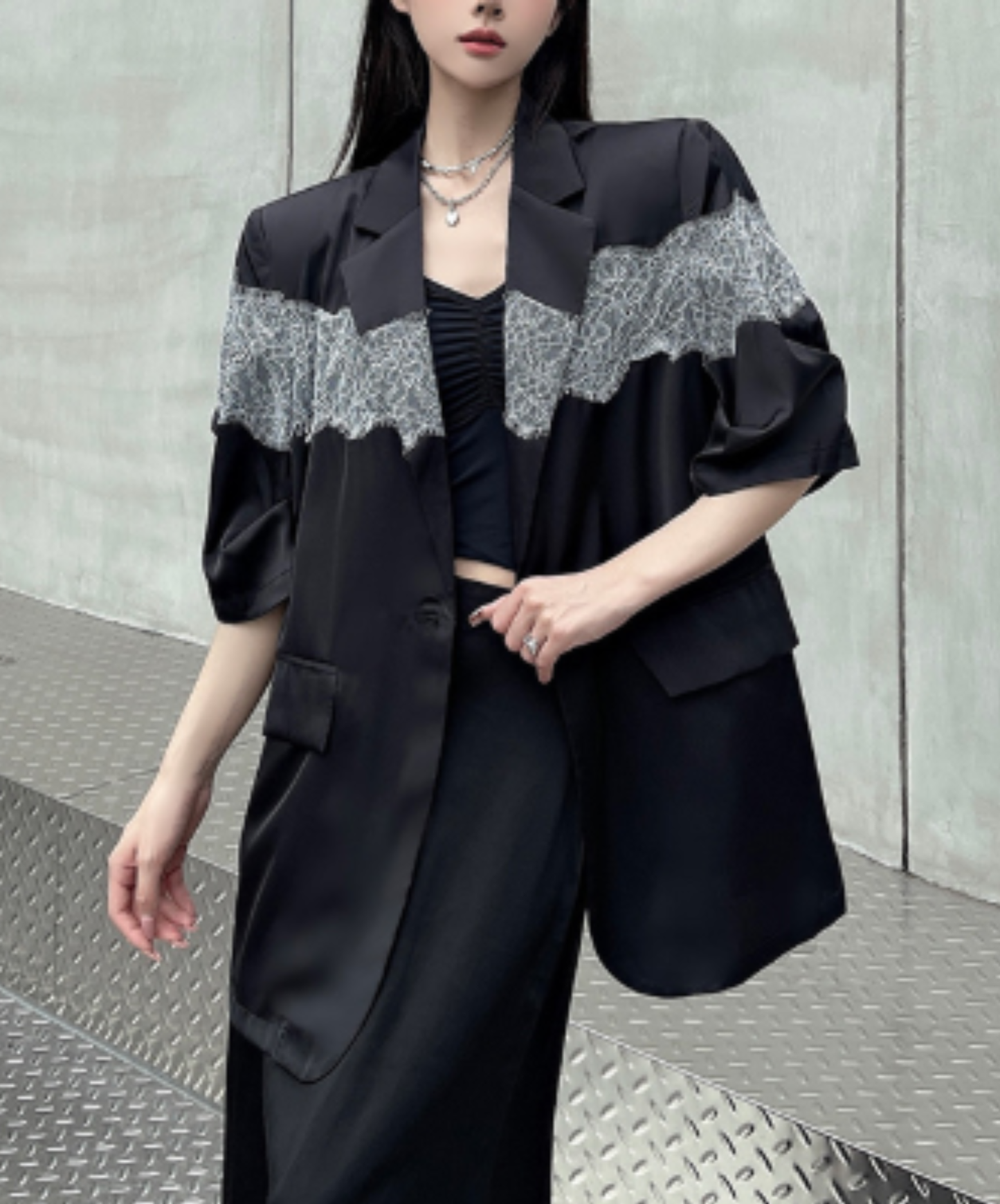 sheer with lace trim jacket EN3077