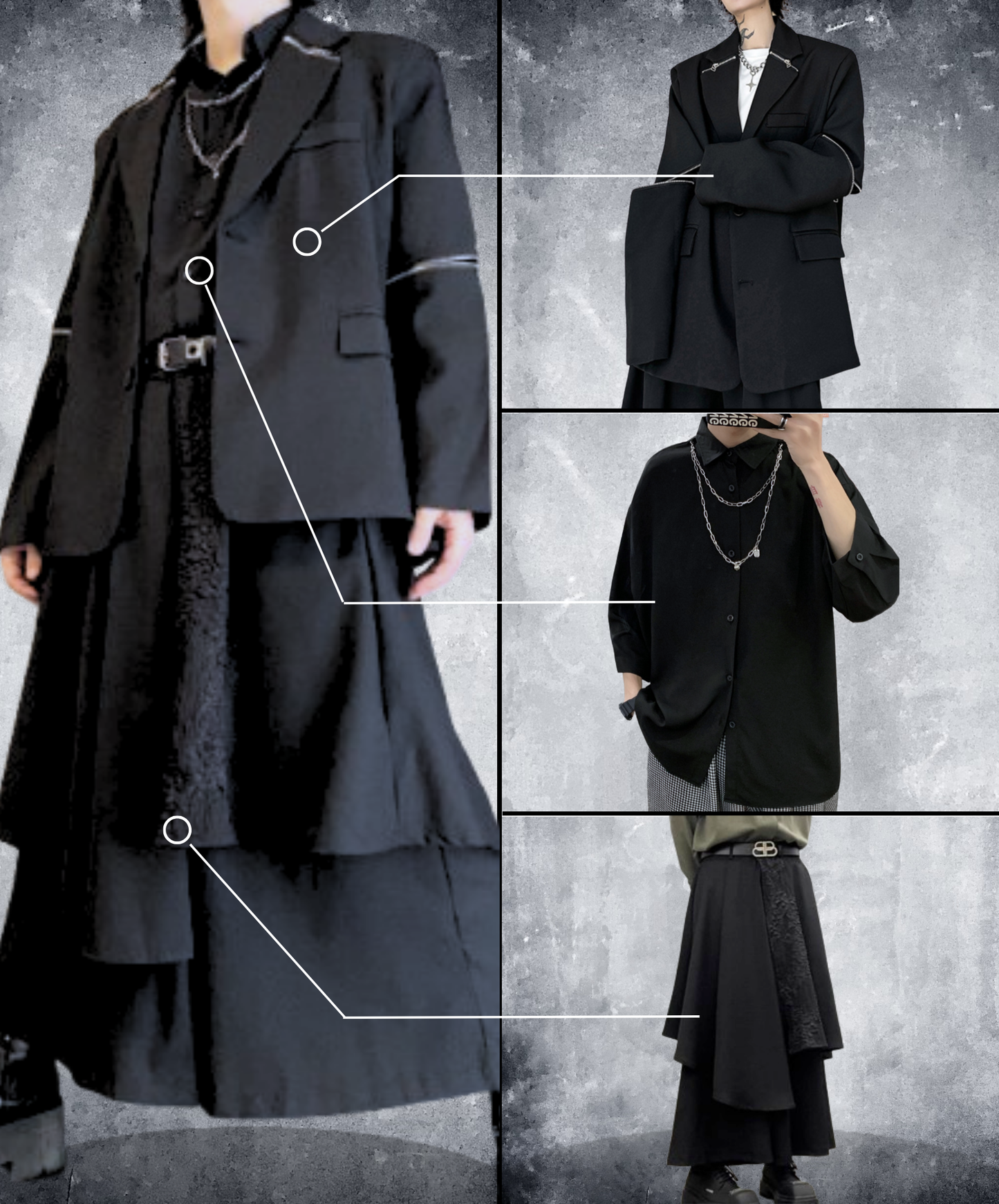 【style80】dark mode outfit set EN2536（jacket + shirt + pants set）