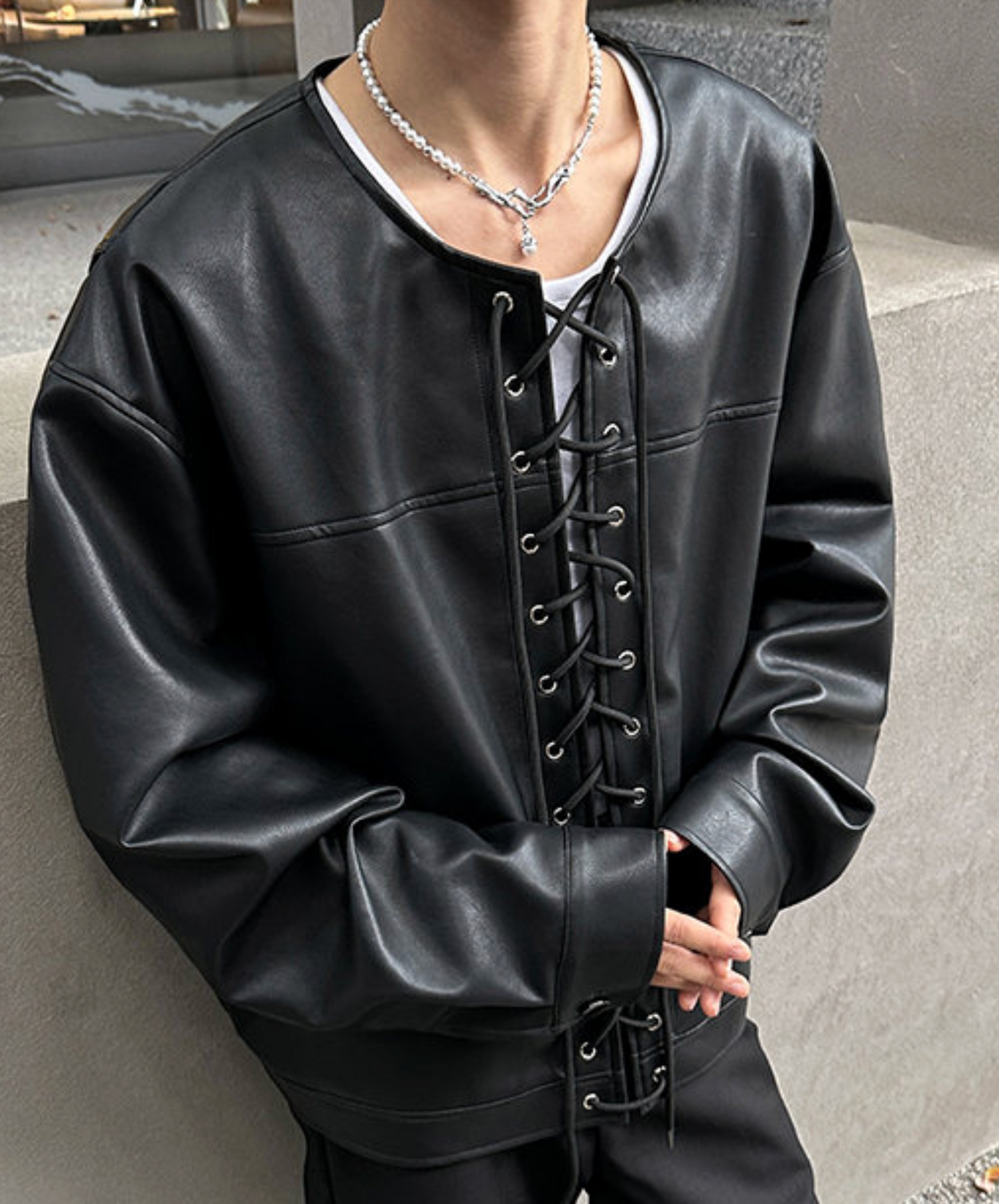 no-collar lace-up jacket EN2503