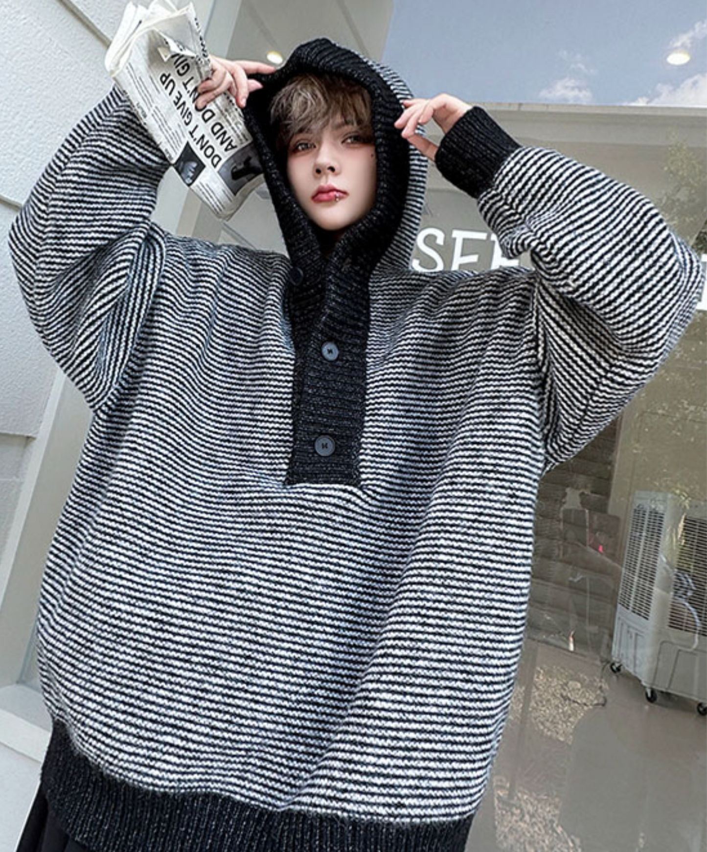 color block border relax hoodie EN2523