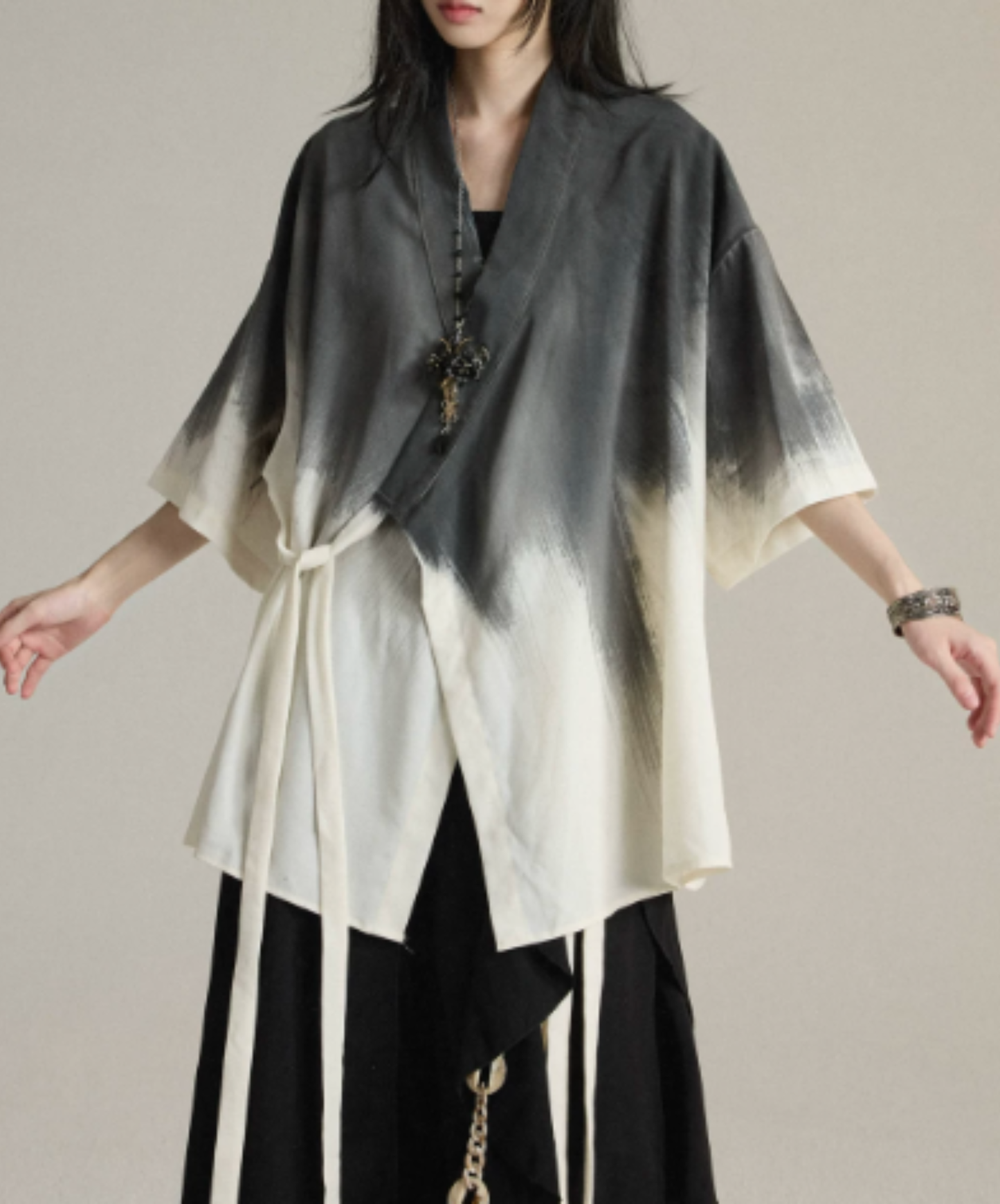 tie-dye print with waist tie jacket EN3010