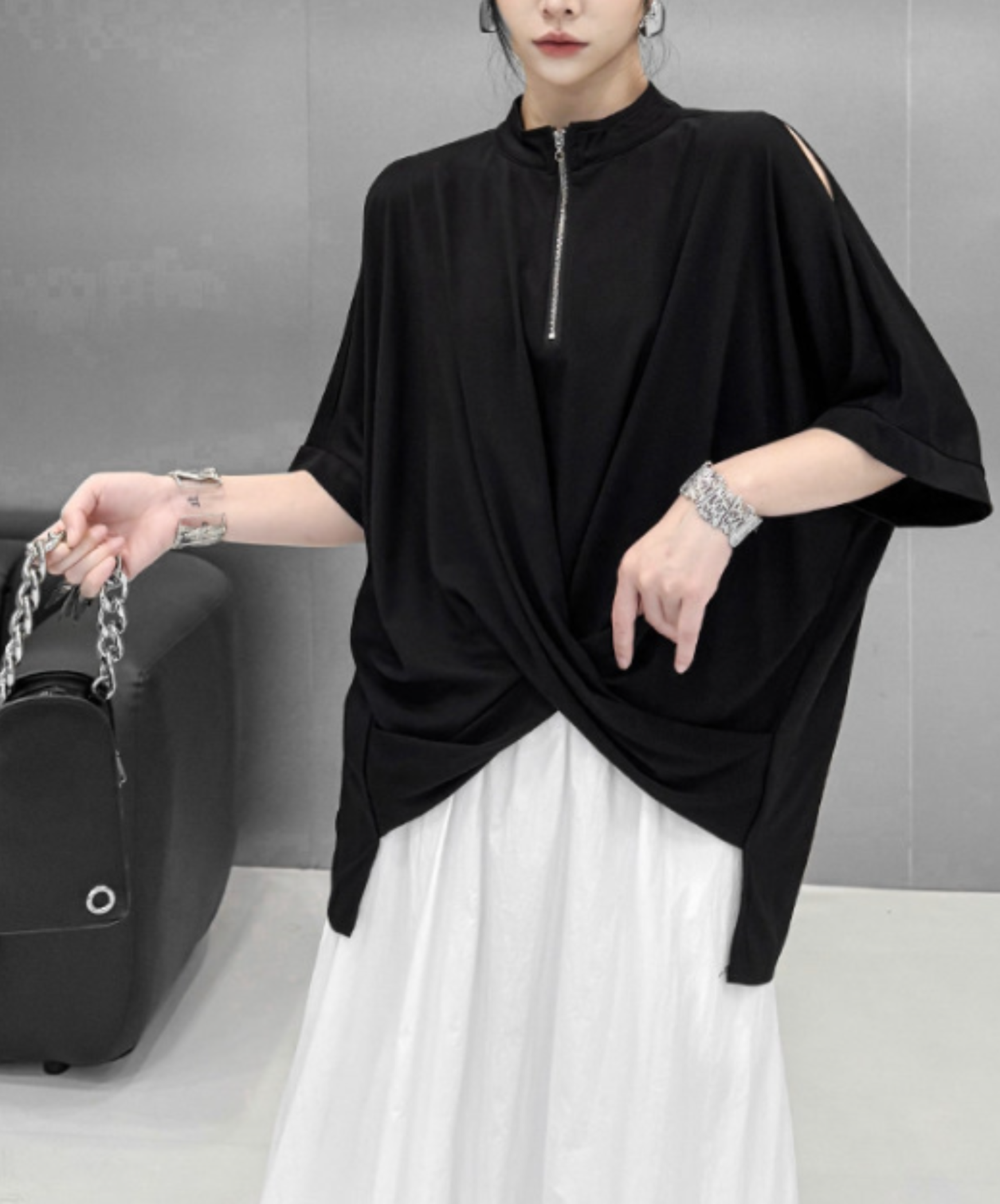crossover hem zip t-shirt EN2891