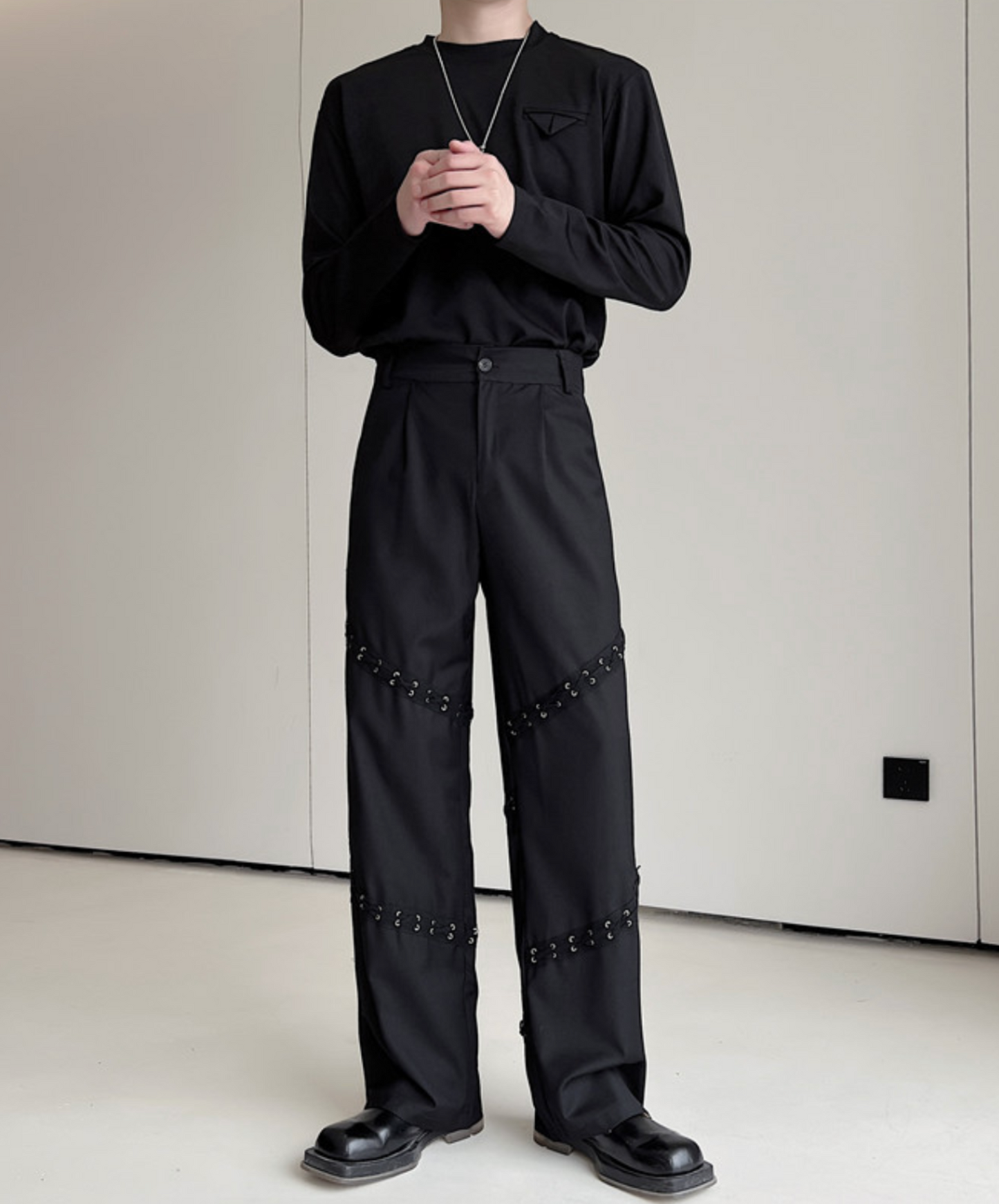 elastic waistband with perforated ribbon pants EN2120