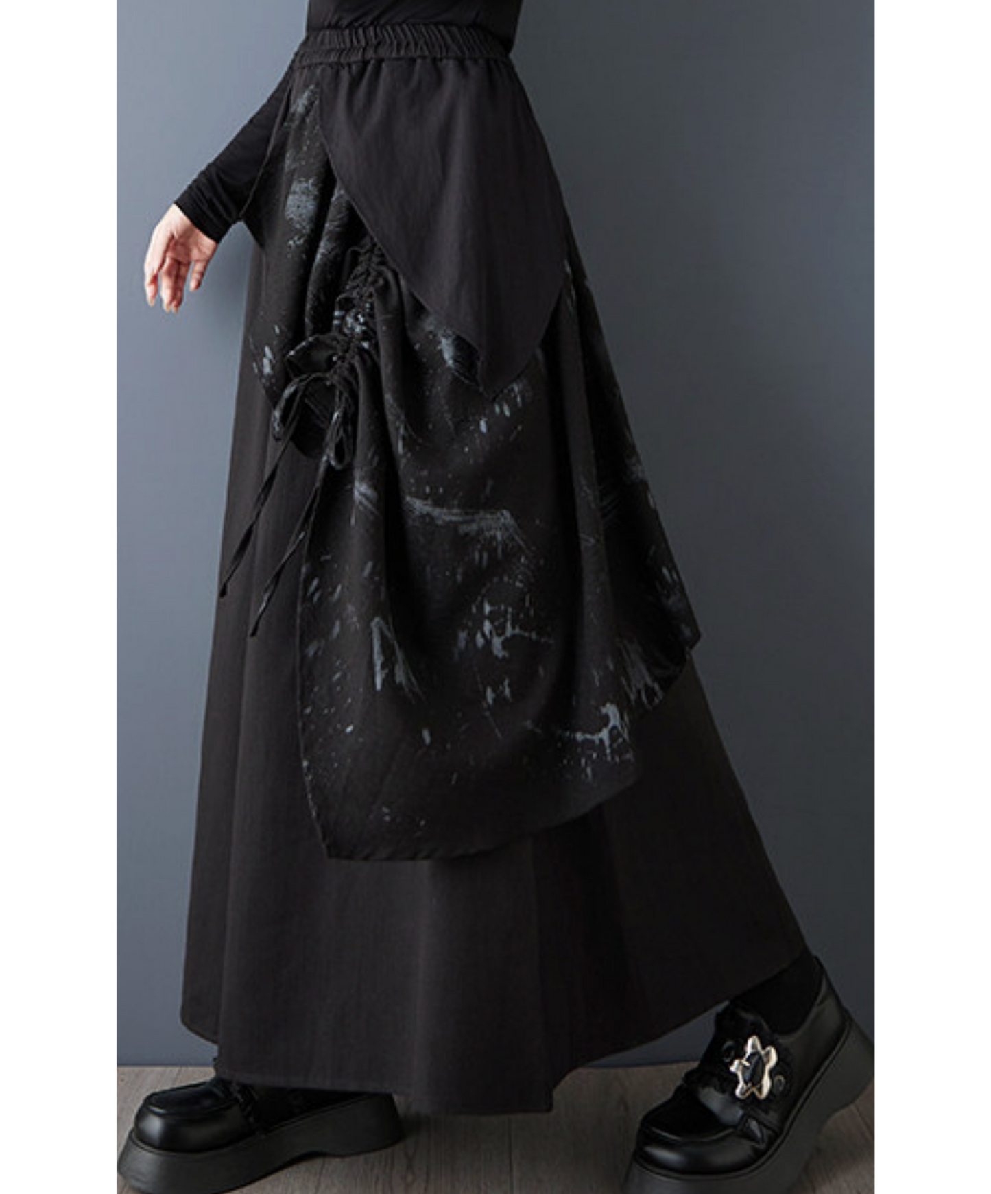 dark printed patchwork asymmetric wide pants EN2735