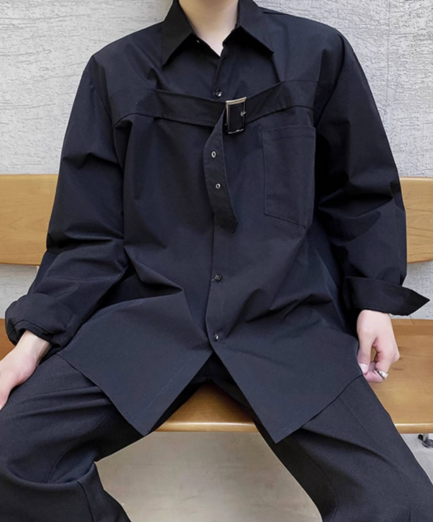 chest area decorated with a wide belt. shirt EN2750