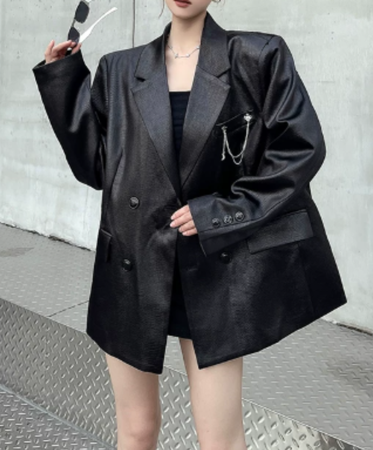 square silhouette chain embellishment jacket EN3199