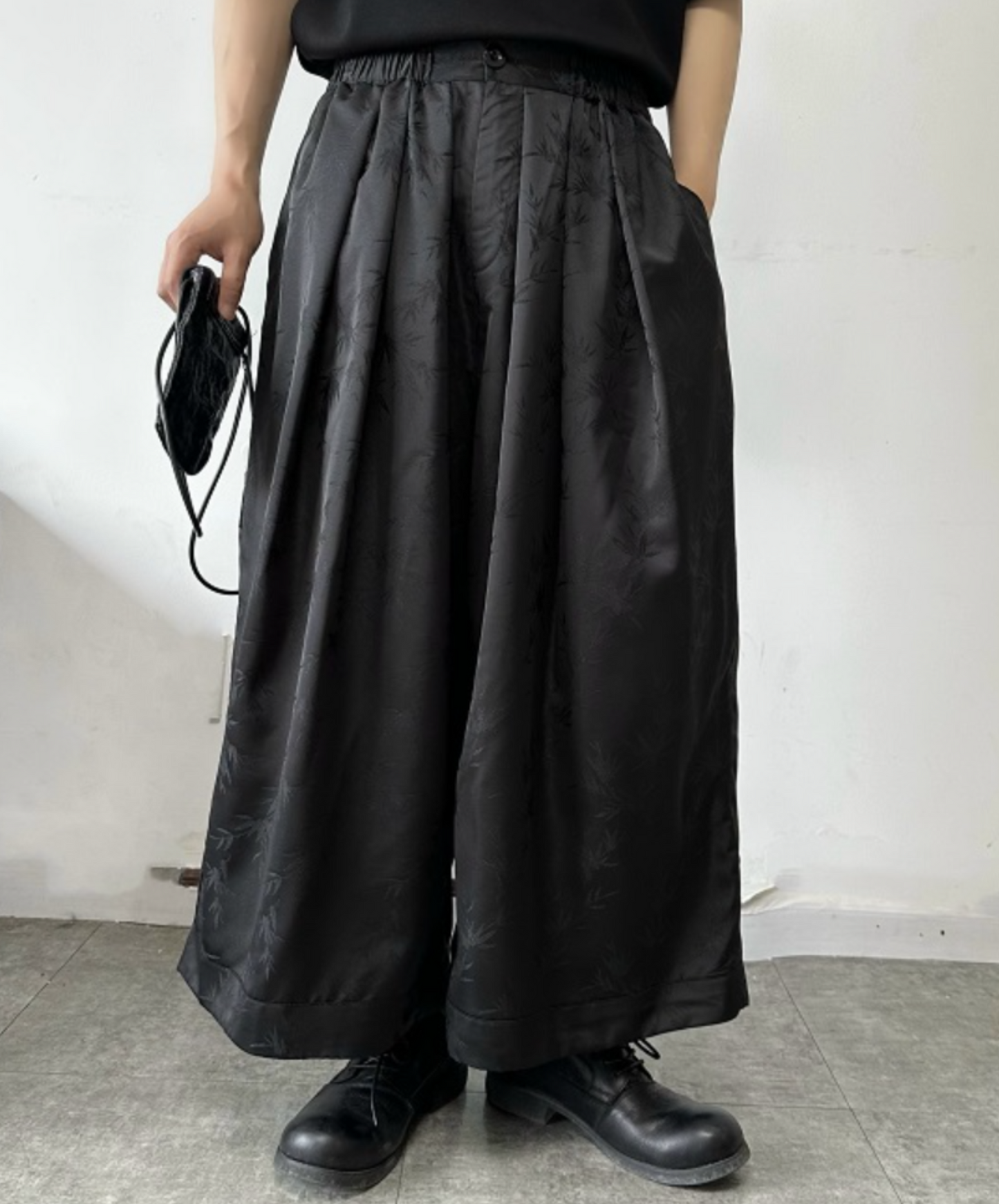 chinese style satin jacquard wide pants EN1767