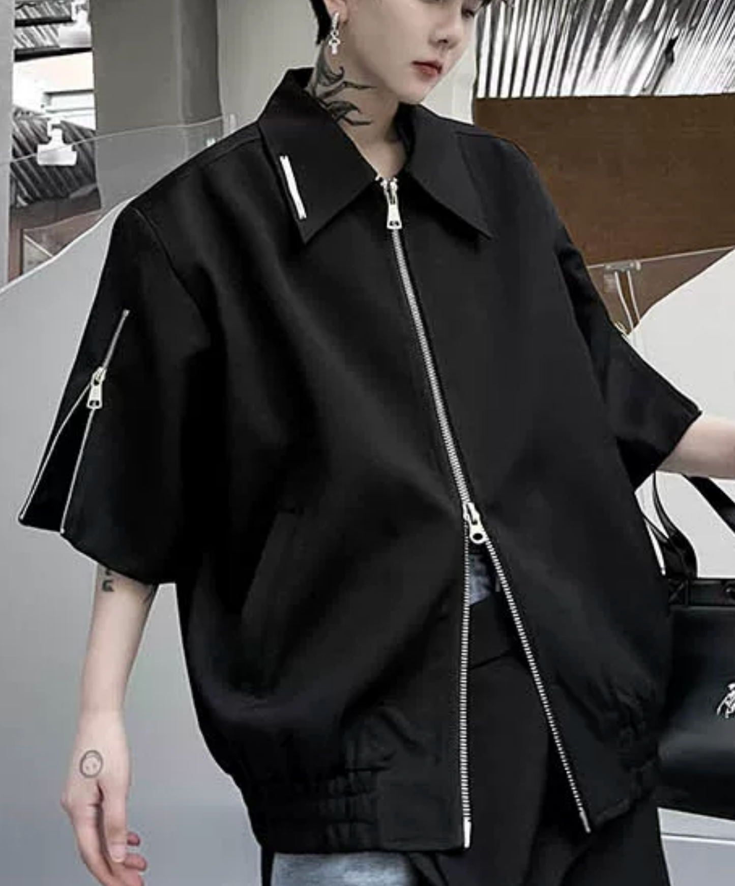 double zip-up short-sleeved jacket EN2864