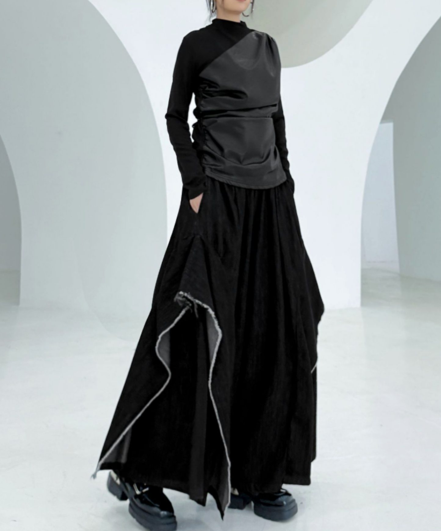 american patchwork high waist wide pants EN2781