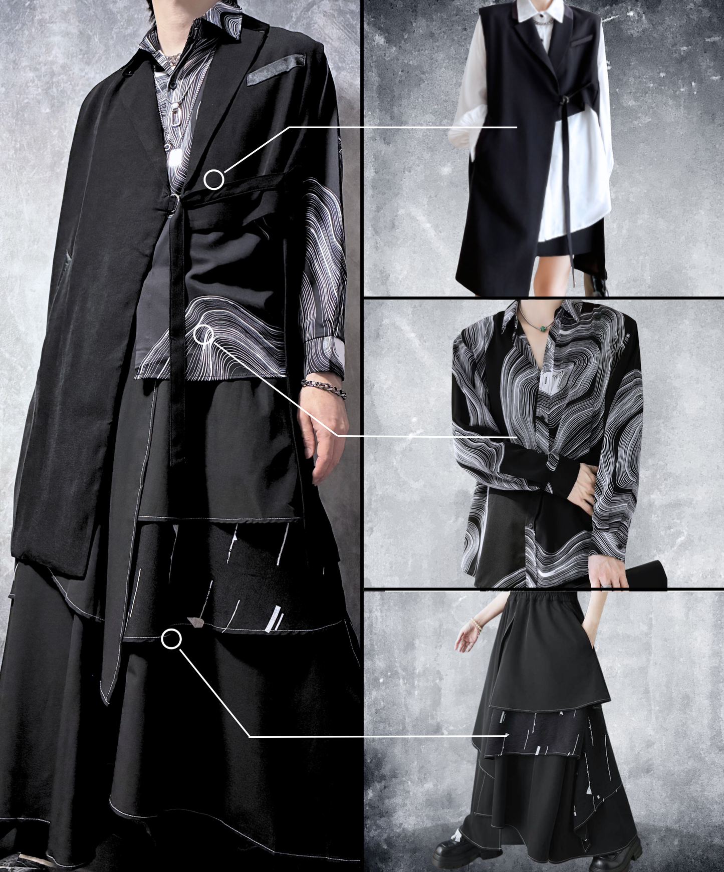 【style110】dark mode outfit set EN3186（vest + shirt + skirt set）