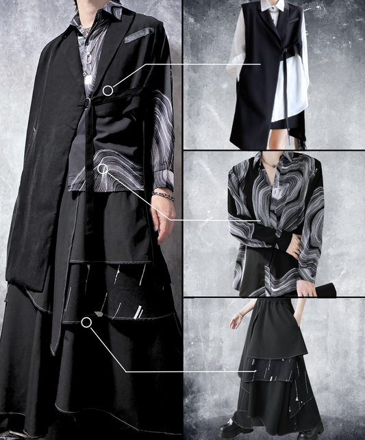【style110】dark mode outfit set EN3186（vest + shirt + skirt set）