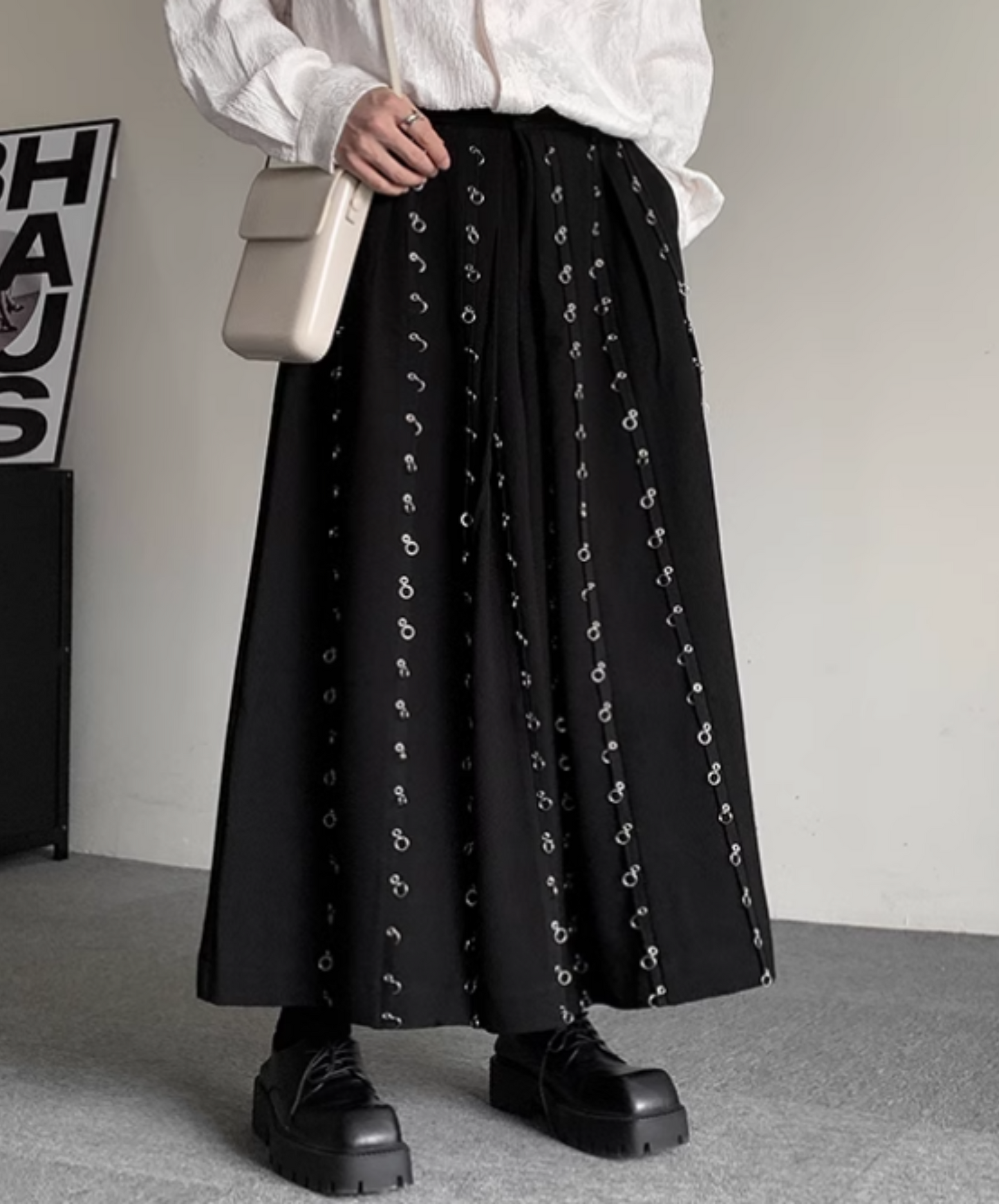 dark metal hoop wide pants EN1899