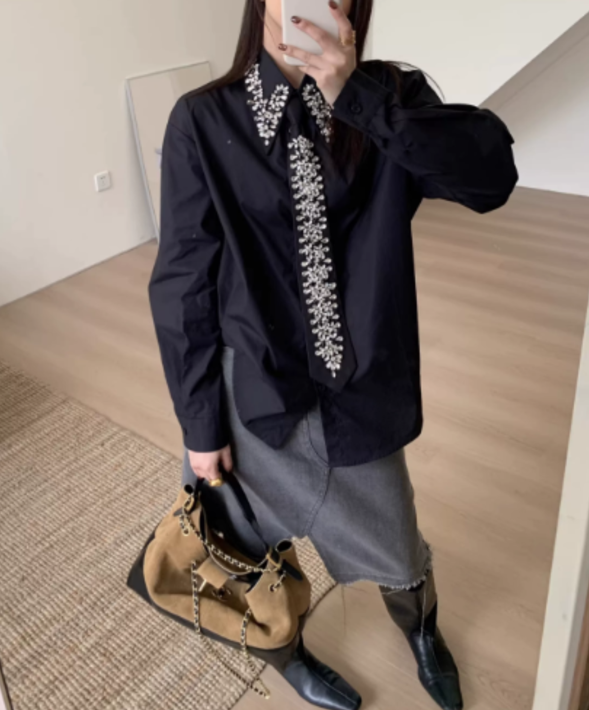jewel-embellished tie-detail dress shirt EN3198