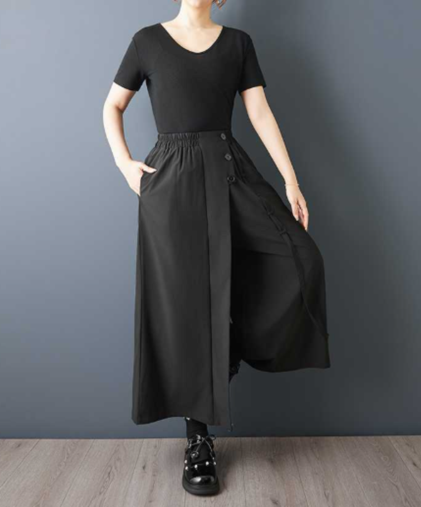 dark high-waisted cropped wide pants EN3050