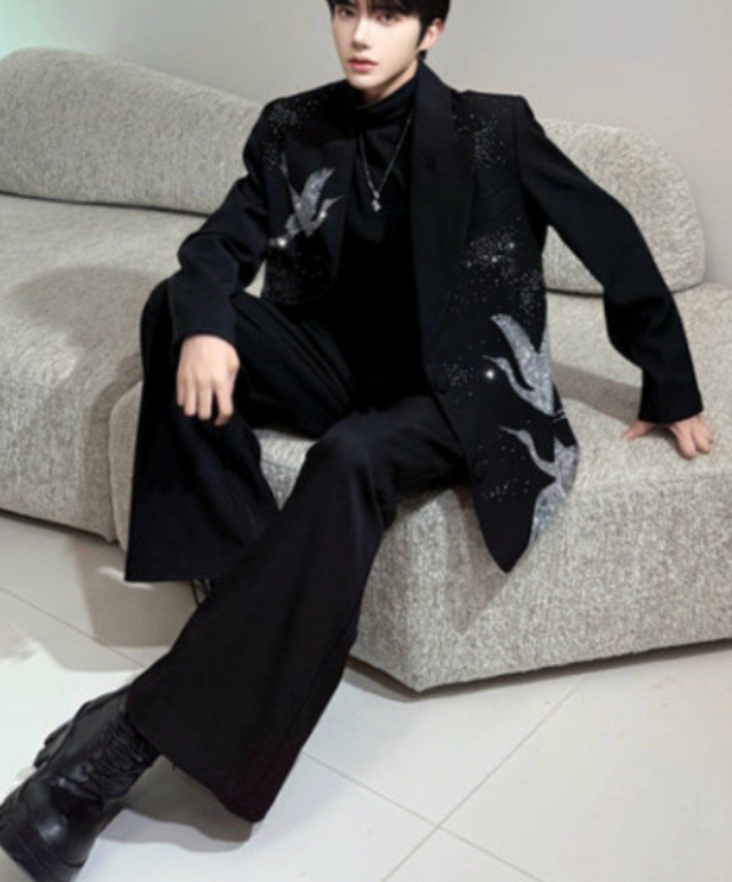 crane motif decoration jacket EN2419