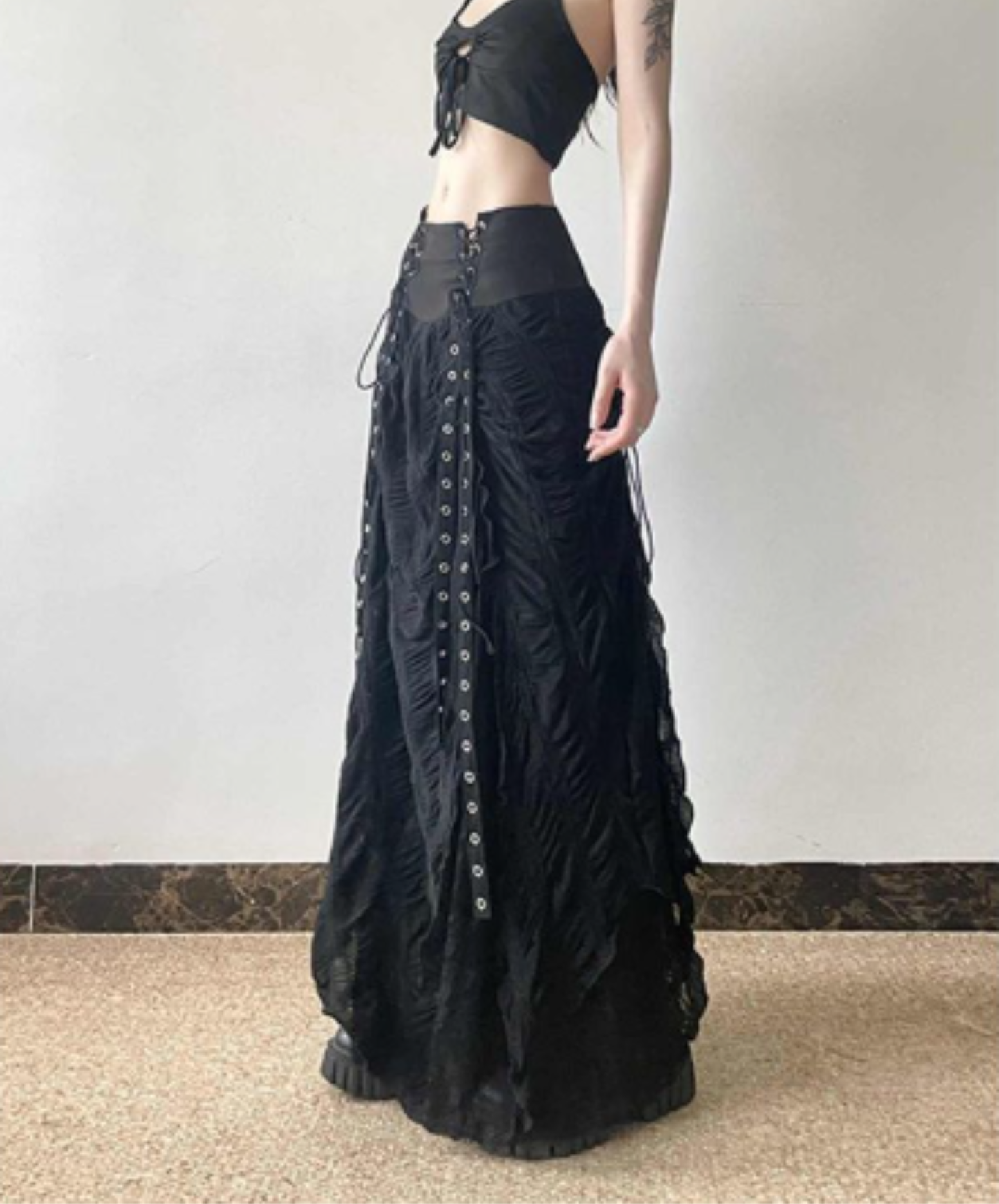retro high-waisted shirred style skirt EN3096