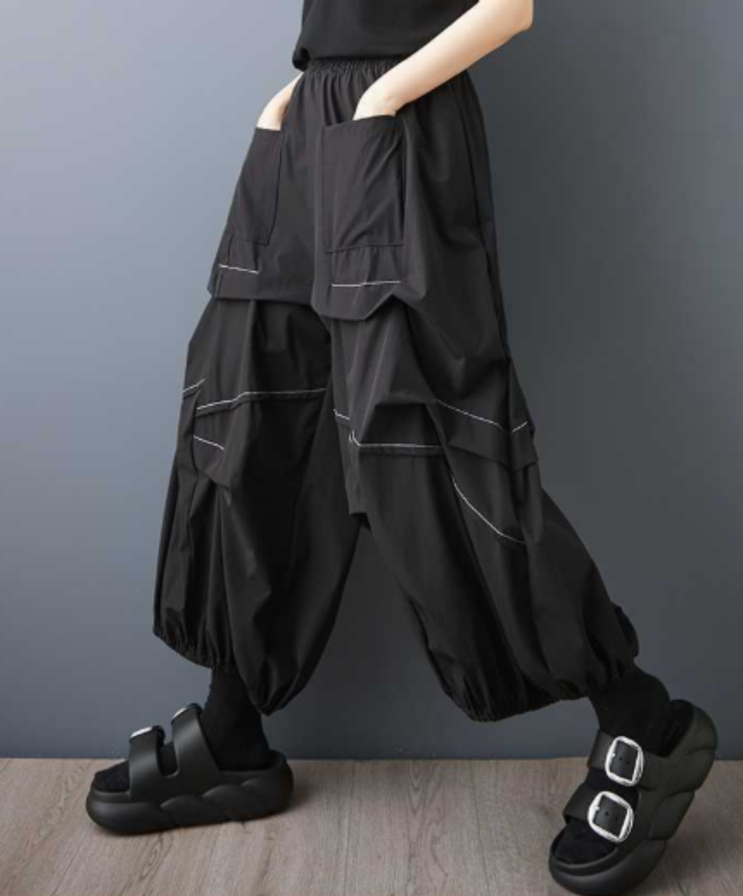 stitched balloon silhouette wide pants EN3034