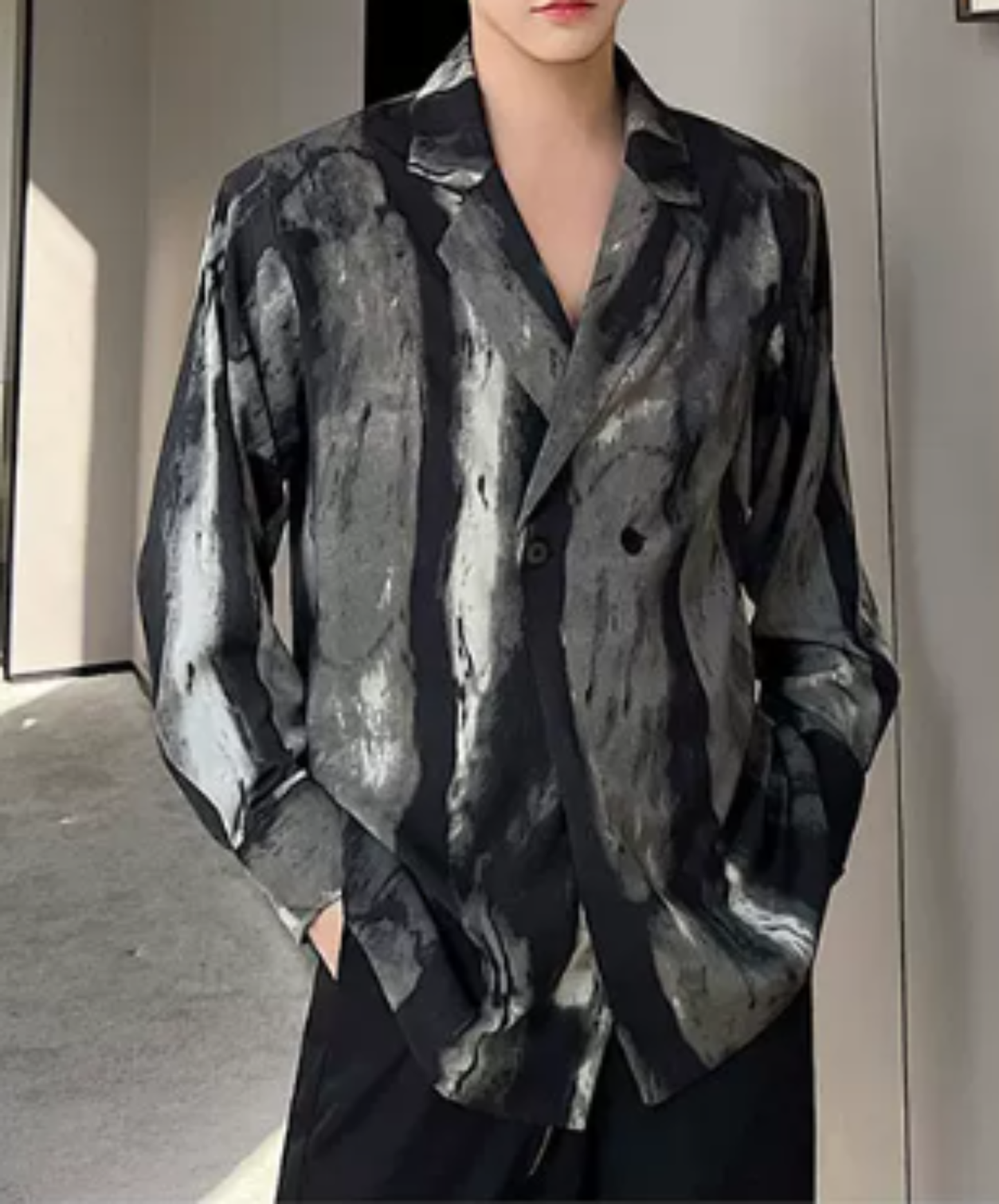 Ink-black spliced design shirt EN3070