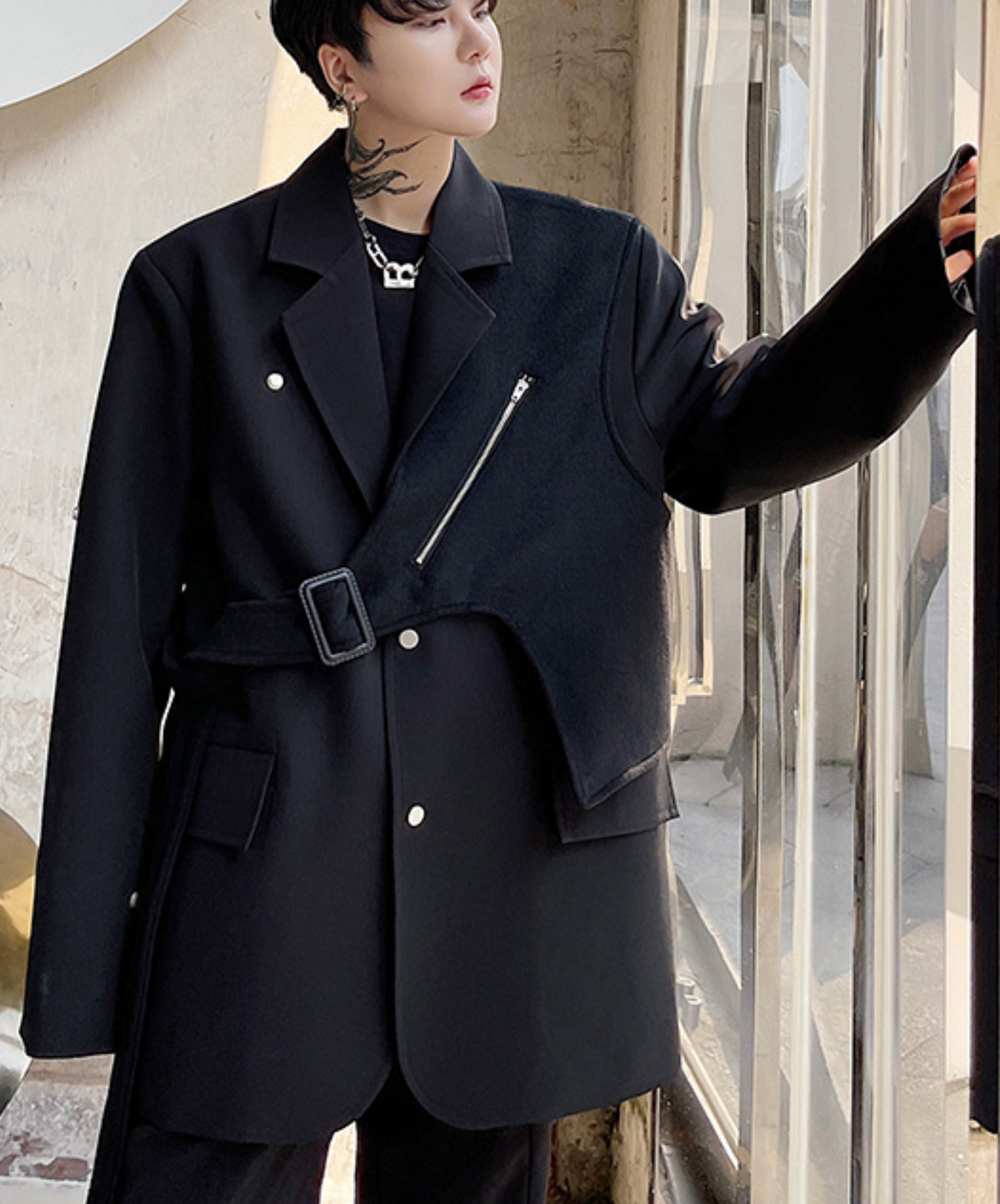 dark irregular design mix jacket EN2406