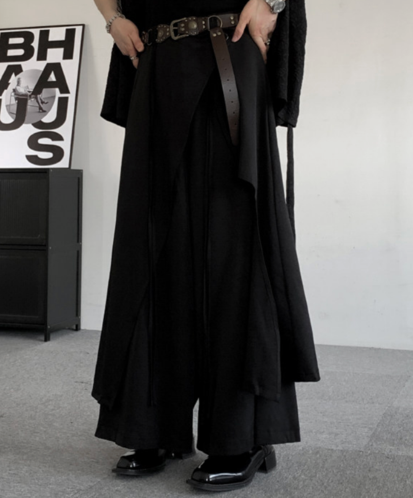 dark chinese style irregular design pants EN2663