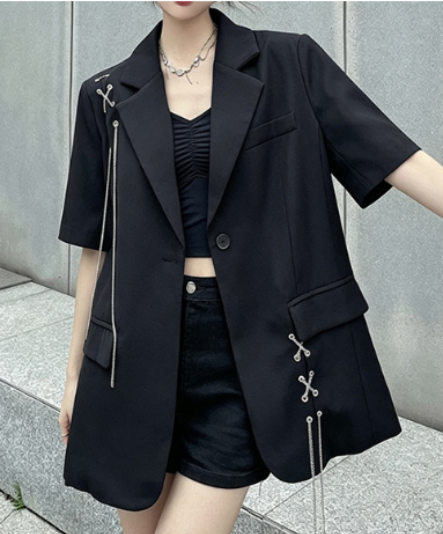 lace-up chain design jacket EN3005