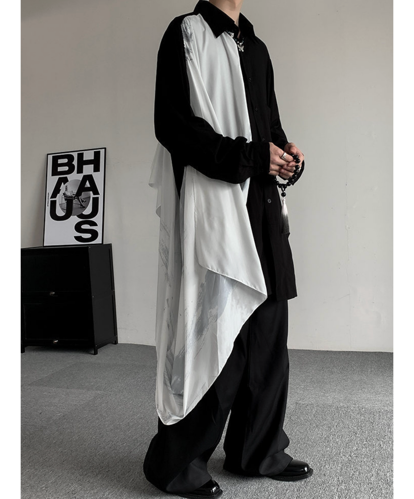 irregular white silk scarf long shirt EN2427