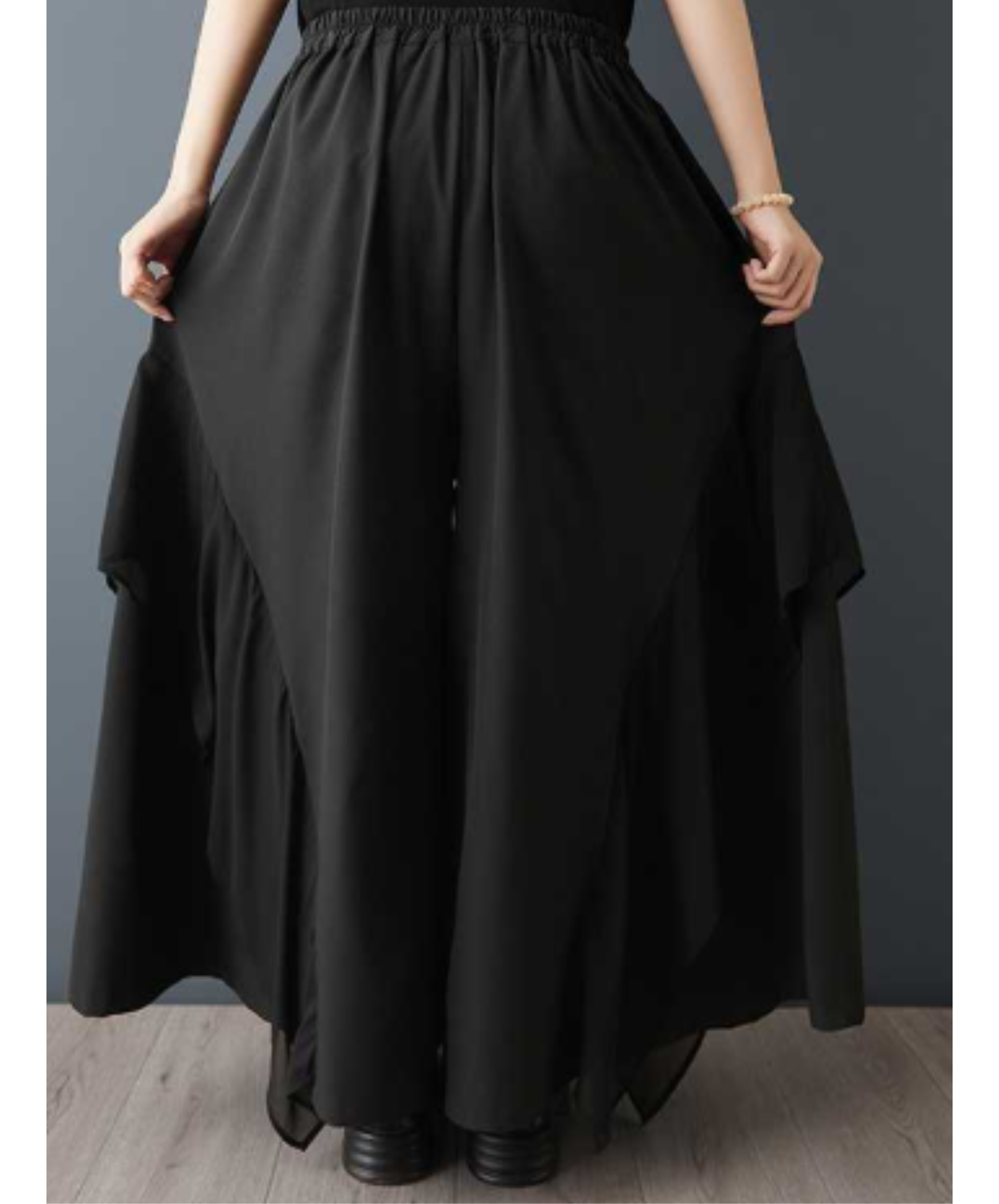 dark chiffon patchwork ruffles wide pants EN3056
