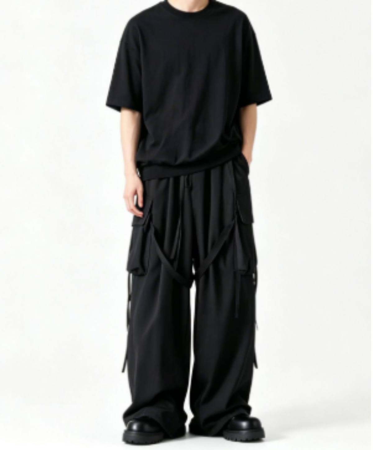 dark side flap pocket with strap wide pants EN3259