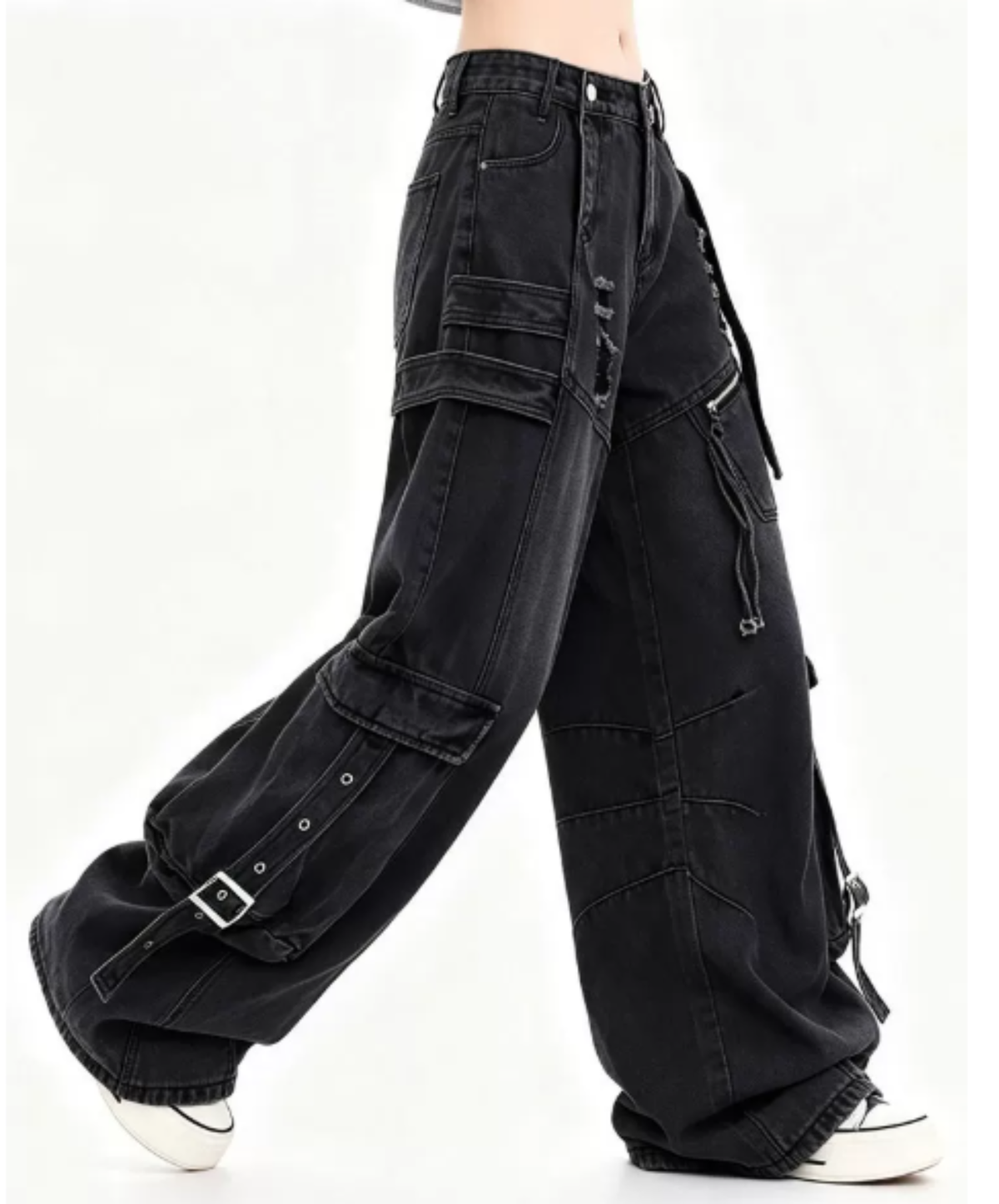 flap pocket and strap belt detailing wide pants EN3212